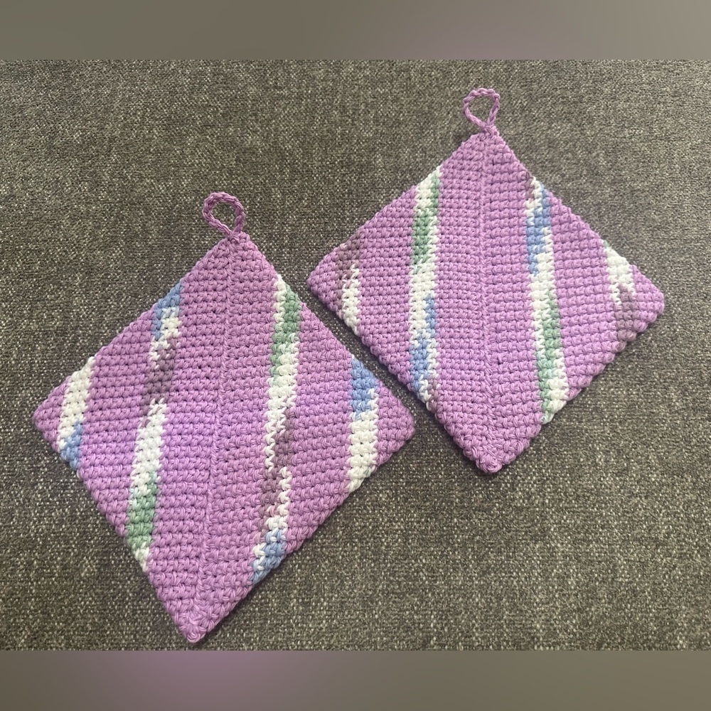 Vintage Feel Grandmacore Handmade Crochet Pot Holders Set of 2 Cotton New